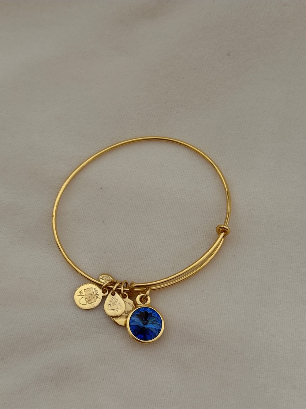 Alex And Ani Gold-Tone Charm Bangle Bracelet with Blue Crystal Charm - Picture 3 of 4